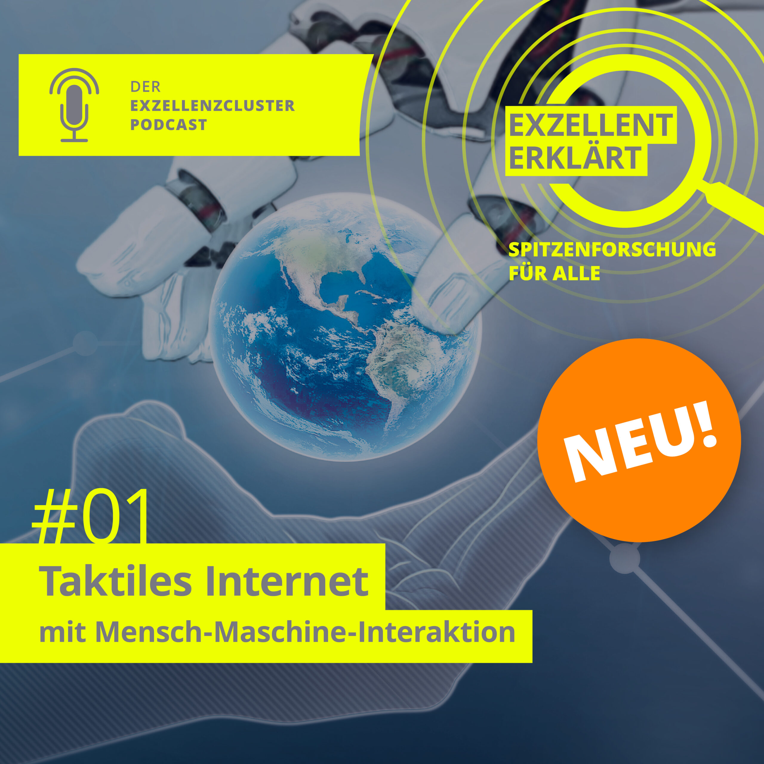 Podcast banner: #01 Taktiles Internet mit Mensch-Maschine-Interaktion