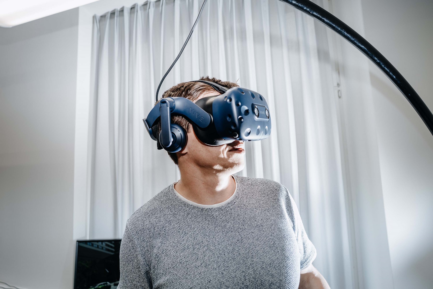 A man wearing a virtual reality visor